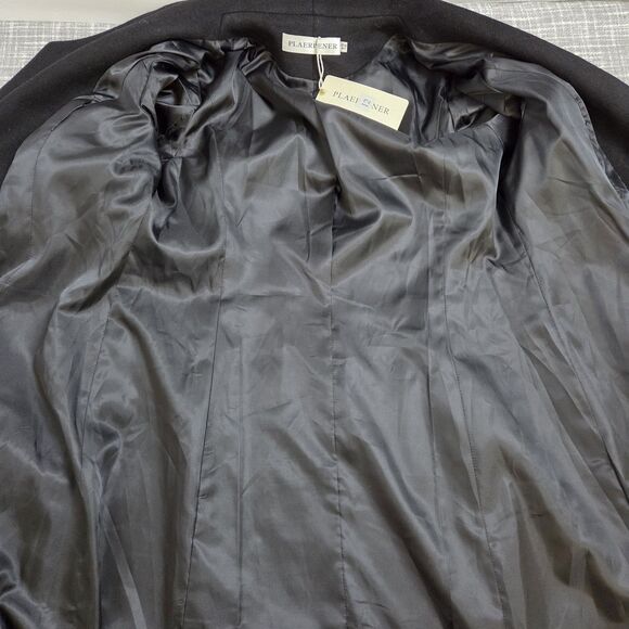 Plaerpener Long Double Breasted Coat Women’s 12 Black Wool Blend - Picture 12 of 13